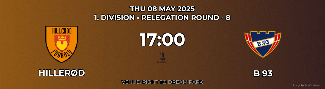 Hillerød vs B 93 Prediction match poster for 1. Division fixture on THU 08 MAY 2025