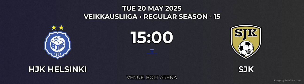 HJK helsinki vs SJK Prediction match poster for Veikkausliiga fixture on TUE 20 MAY 2025