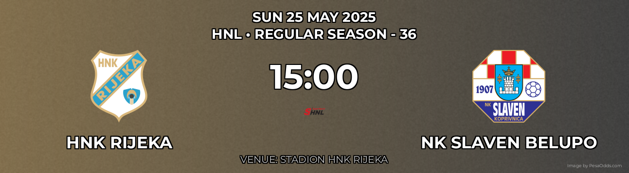 HNK Rijeka vs NK Slaven Belupo Prediction match poster for HNL fixture on SUN 25 MAY 2025