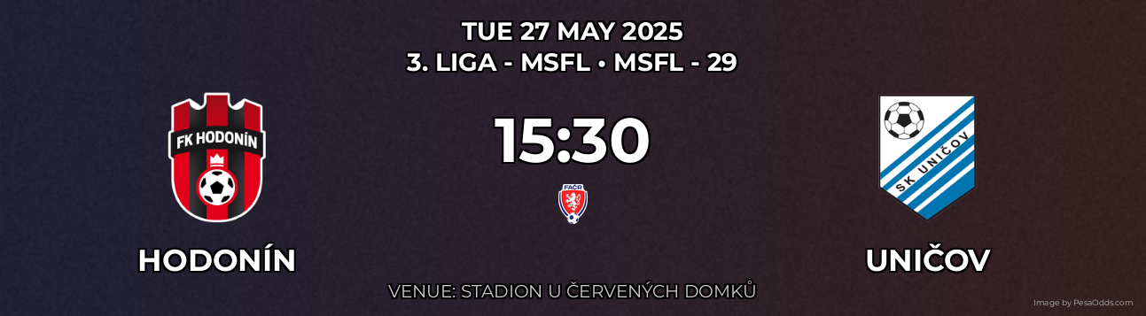 Hodonín vs Uničov Prediction match poster for 3. liga - MSFL fixture on TUE 27 MAY 2025