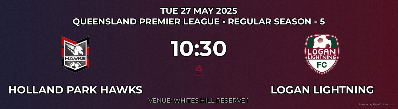 Holland Park Hawks vs Logan Lightning Prediction match poster for Queensland Premier League fixture on TUE 27 MAY 2025
