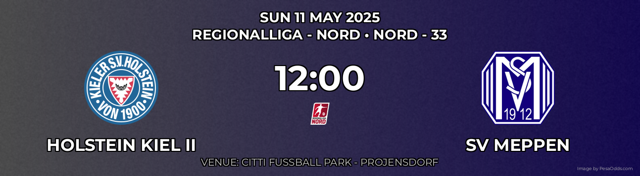 Holstein Kiel II vs SV Meppen Prediction match poster for Regionalliga - Nord fixture on SUN 11 MAY 2025