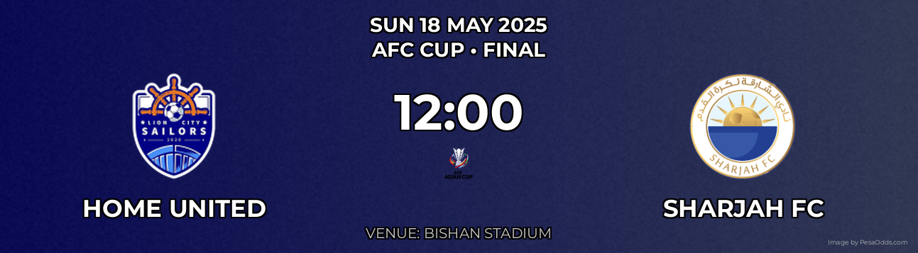 Home United vs Sharjah FC Prediction match poster for AFC Cup fixture on SUN 18 MAY 2025