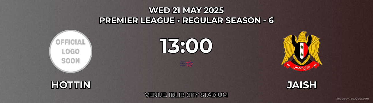 Hottin vs Jaish Prediction match poster for Premier League fixture on WED 21 MAY 2025