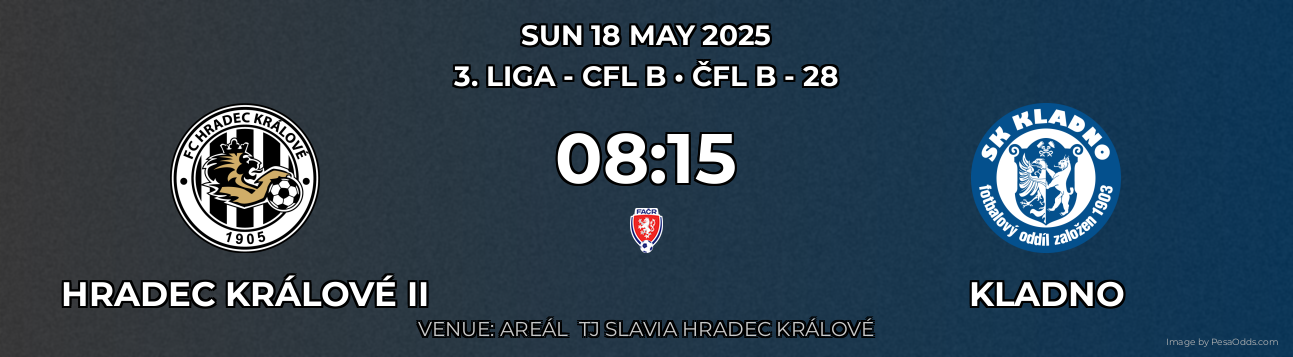 Hradec Králové II vs Kladno Prediction match poster for 3. liga - CFL B fixture on SUN 18 MAY 2025