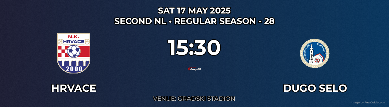 Hrvace vs Dugo Selo Prediction match poster for Second NL fixture on SAT 17 MAY 2025