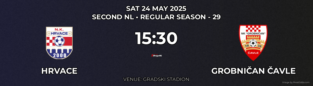 Hrvace vs Grobničan Čavle Prediction match poster for Second NL fixture on SAT 24 MAY 2025
