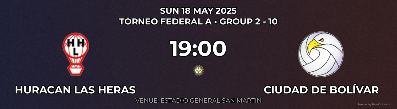 Huracan Las Heras vs Ciudad de Bolívar Prediction match poster for Torneo Federal A fixture on SUN 18 MAY 2025
