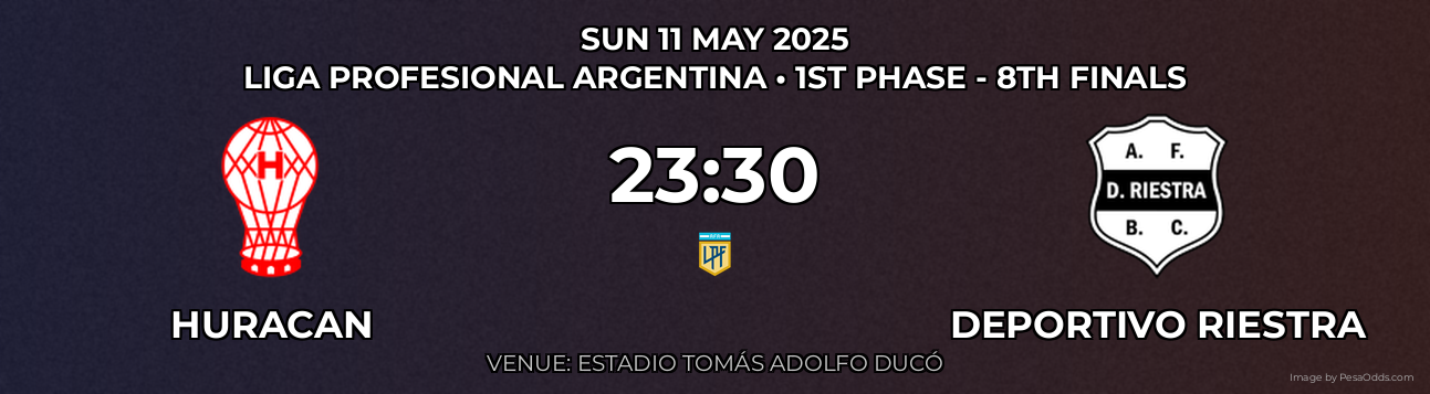 Huracan vs Deportivo Riestra Prediction match poster for Liga Profesional Argentina fixture on SUN 11 MAY 2025