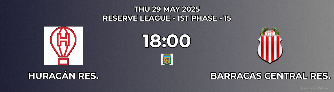 Huracán Res. vs Barracas Central Res. Prediction match poster for Reserve League fixture on THU 29 MAY 2025