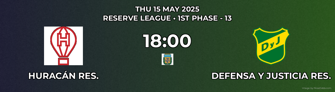 Huracán Res. vs Defensa y Justicia Res. Prediction match poster for Reserve League fixture on THU 15 MAY 2025