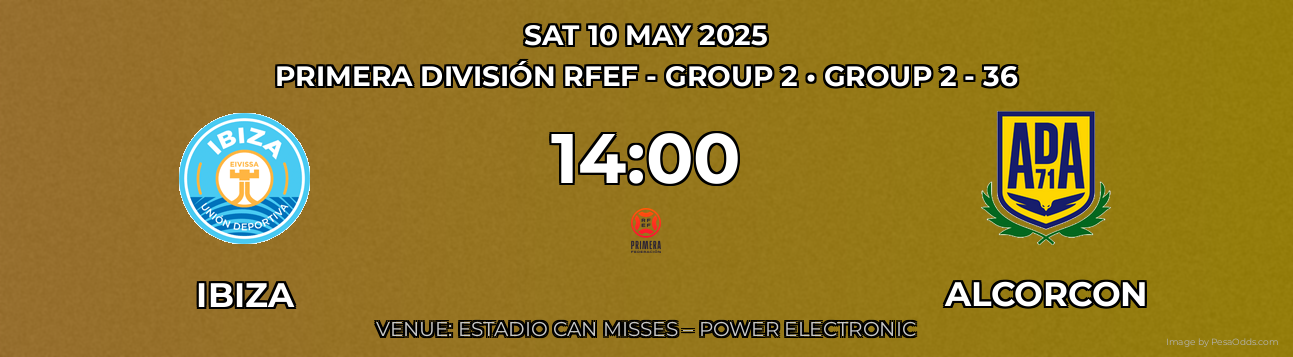 Ibiza vs Alcorcon Prediction match poster for Primera División RFEF - Group 2 fixture on SAT 10 MAY 2025