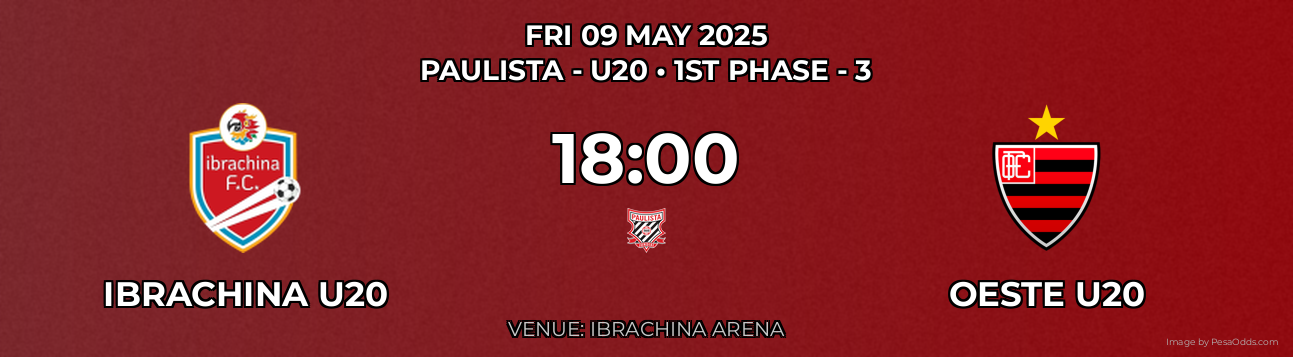 Ibrachina U20 vs Oeste U20 Prediction match poster for Paulista - U20 fixture on FRI 09 MAY 2025