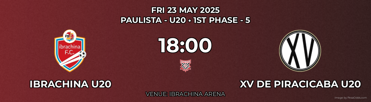 Ibrachina U20 vs XV de Piracicaba U20 Prediction match poster for Paulista - U20 fixture on FRI 23 MAY 2025