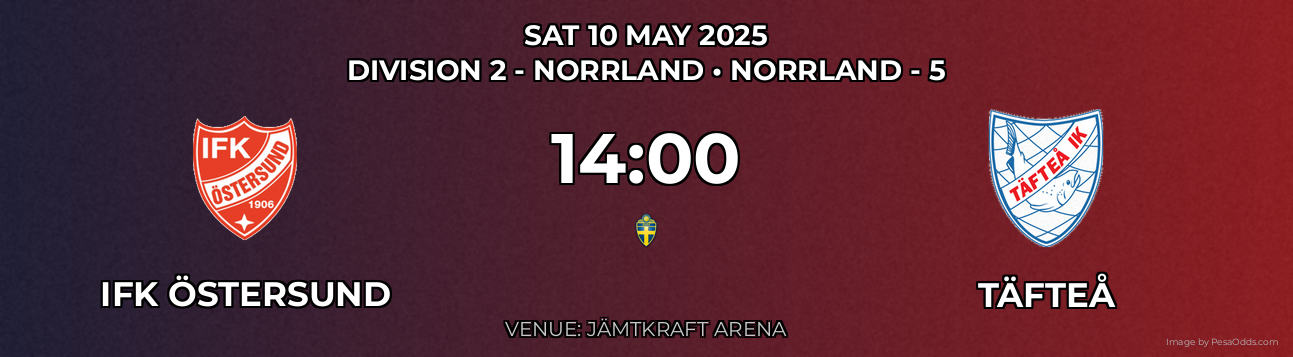 IFK Östersund vs Täfteå Prediction match poster for Division 2 - Norrland fixture on SAT 10 MAY 2025