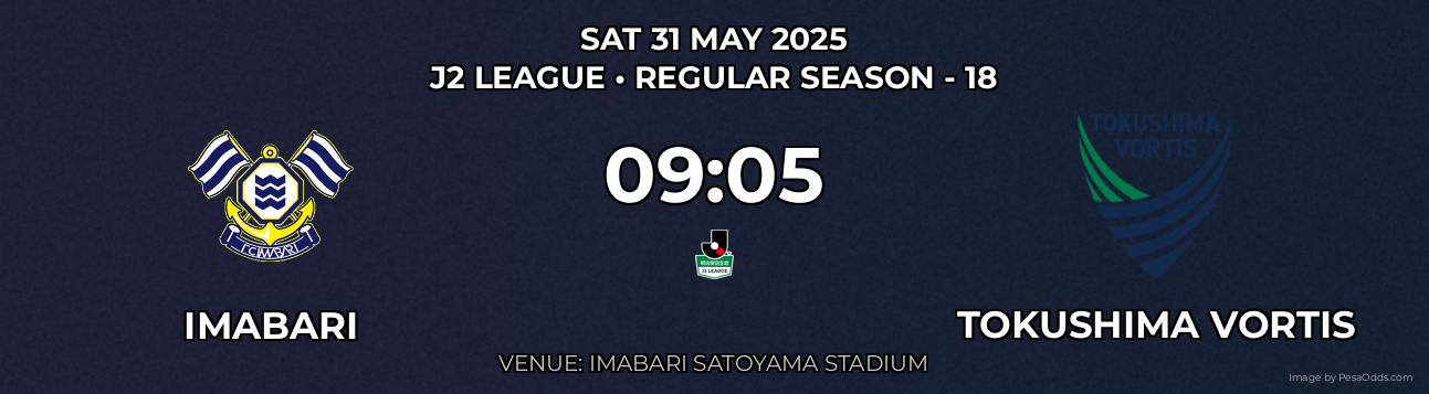 Imabari vs Tokushima Vortis Prediction match poster for J2 League fixture on SAT 31 MAY 2025