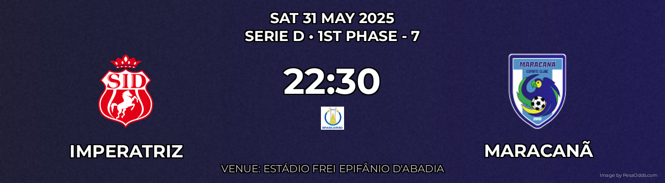 Imperatriz vs Maracanã Prediction match poster for Serie D fixture on SAT 31 MAY 2025