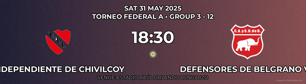 Independiente De Chivilcoy vs Defensores de Belgrano VR Prediction match poster for Torneo Federal A fixture on SAT 31 MAY 2025