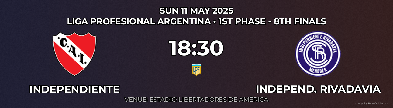 Independiente vs Independ. Rivadavia Prediction match poster for Liga Profesional Argentina fixture on SUN 11 MAY 2025