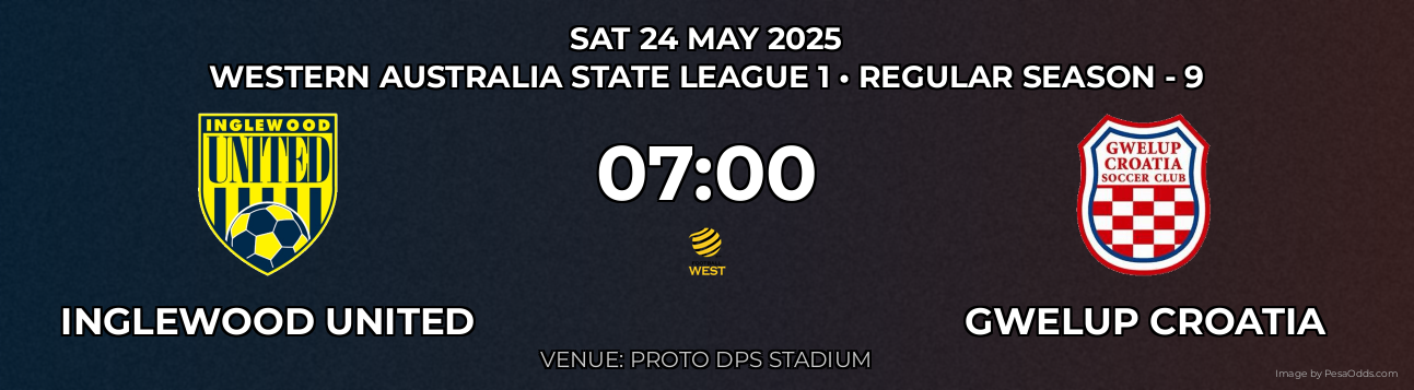 Inglewood United vs Gwelup Croatia Prediction match poster for Western Australia State League 1 fixture on SAT 24 MAY 2025