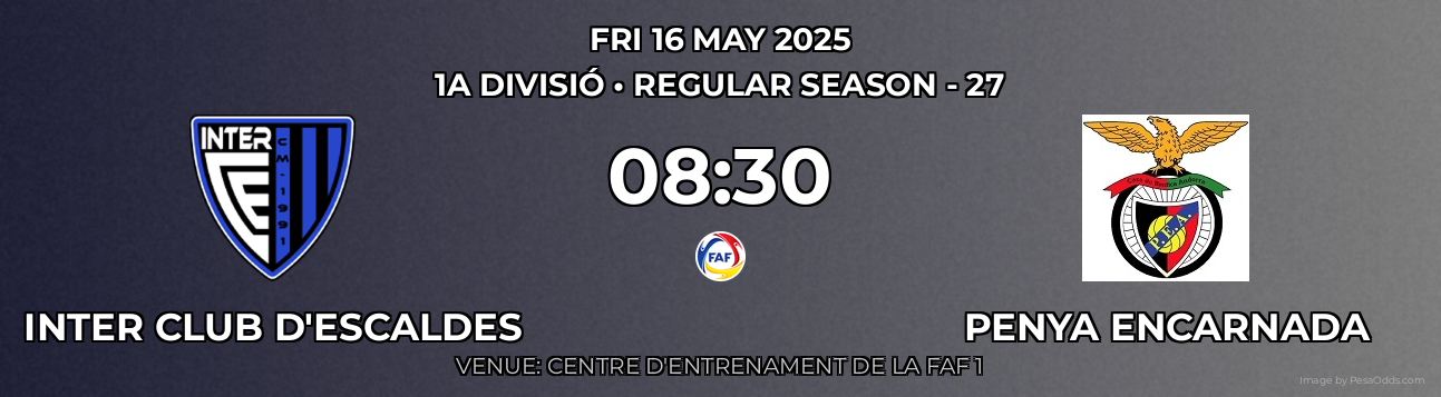 Inter Club d'Escaldes vs Penya Encarnada Prediction match poster for 1a Divisió fixture on FRI 16 MAY 2025