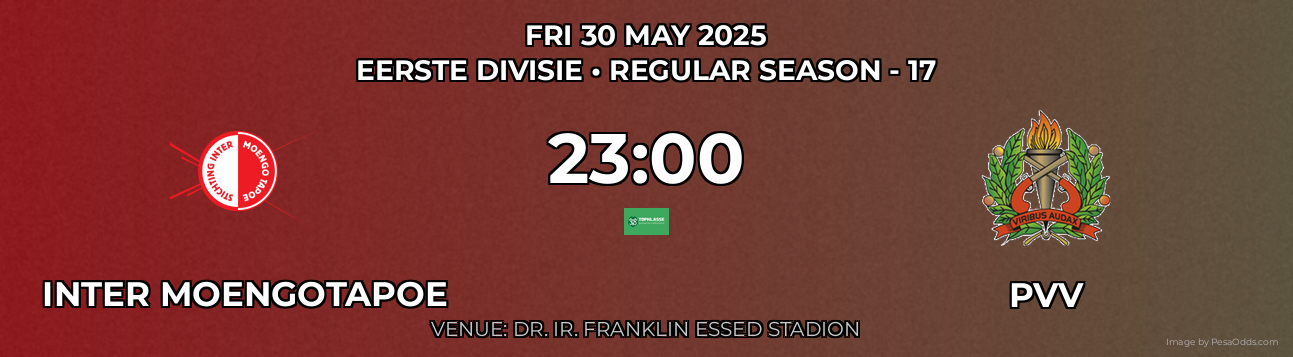Inter Moengotapoe vs PVV Prediction match poster for Eerste Divisie fixture on FRI 30 MAY 2025