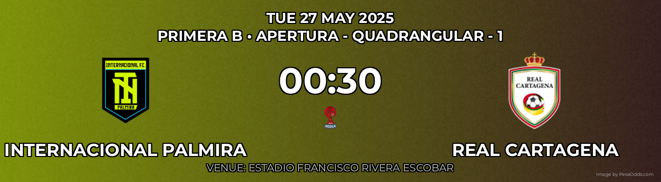 Internacional Palmira vs Real Cartagena Prediction match poster for Primera B fixture on TUE 27 MAY 2025