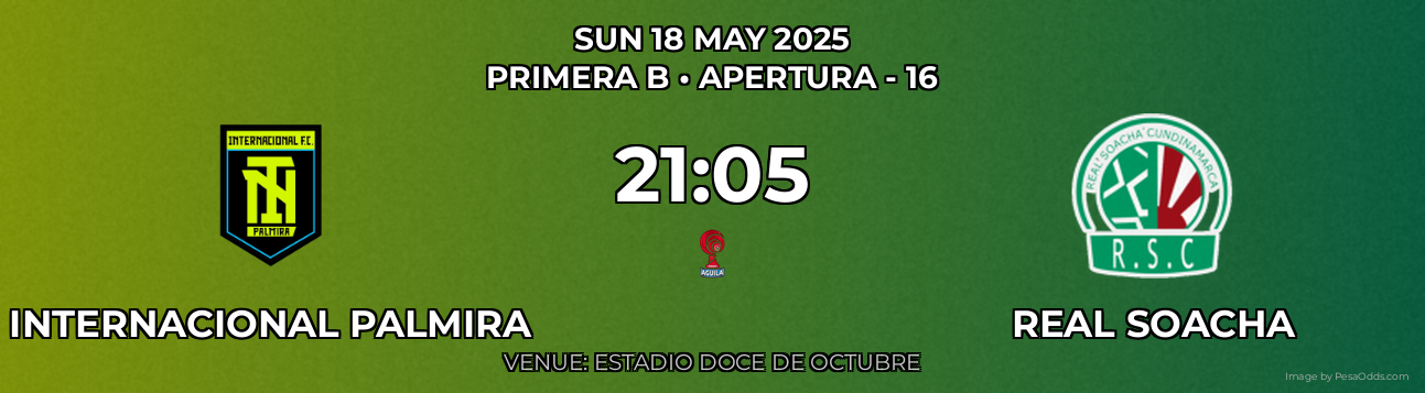 Internacional Palmira vs Real Soacha Prediction match poster for Primera B fixture on SUN 18 MAY 2025
