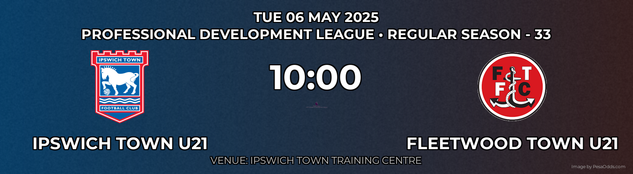 Ipswich Town U21 vs Fleetwood Town U21 Prediction match poster for Professional Development League fixture on TUE 06 MAY 2025