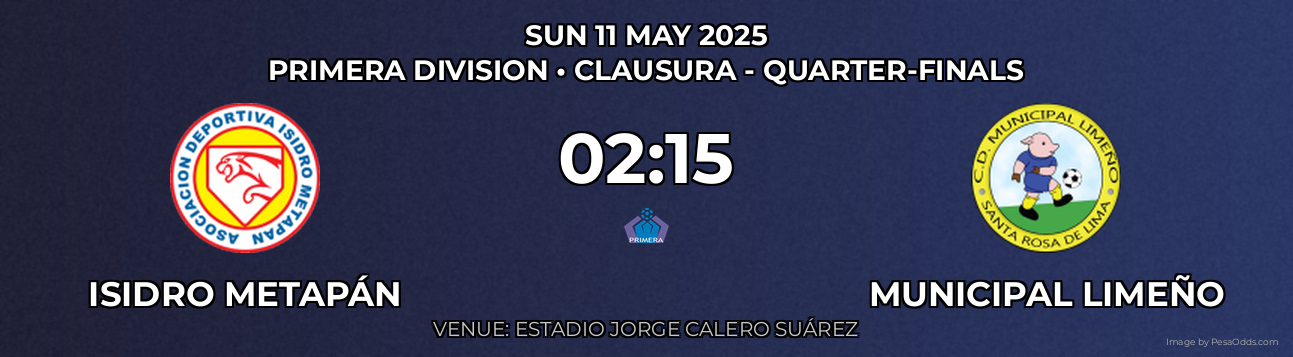 Isidro Metapán vs Municipal Limeño Prediction match poster for Primera Division fixture on SUN 11 MAY 2025