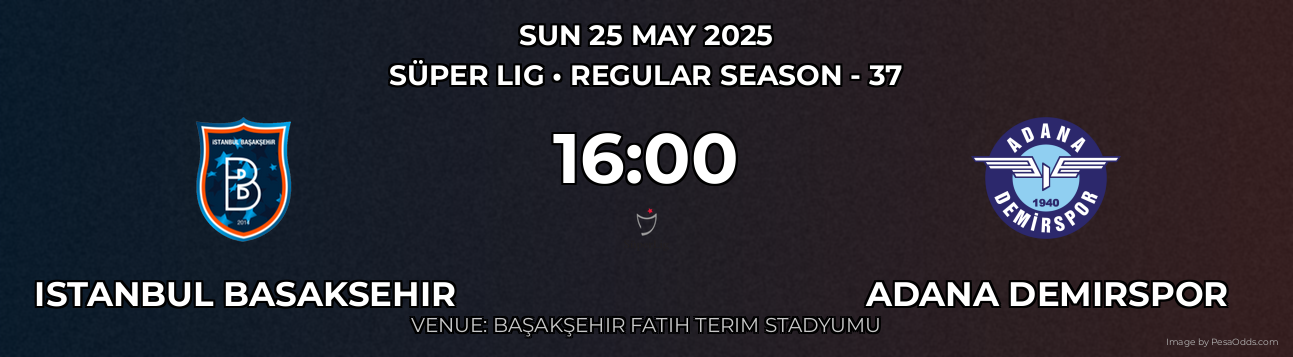 Istanbul Basaksehir vs Adana Demirspor Prediction match poster for Süper Lig fixture on SUN 25 MAY 2025