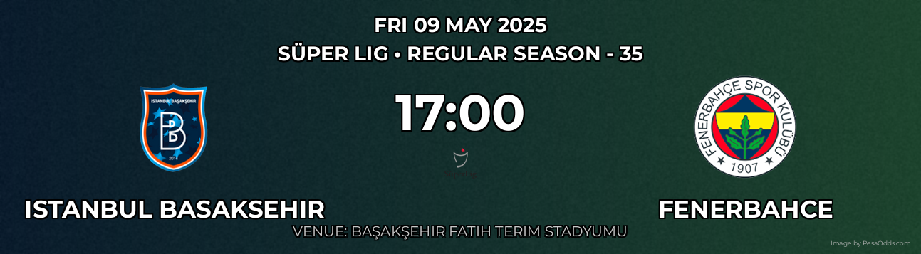Istanbul Basaksehir vs Fenerbahce Prediction match poster for Süper Lig fixture on FRI 09 MAY 2025