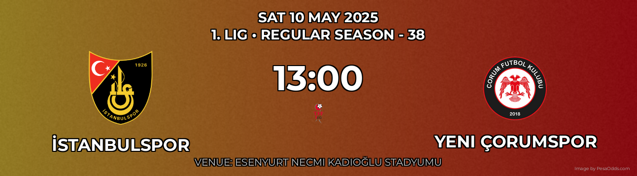 İstanbulspor vs Yeni Çorumspor Prediction match poster for 1. Lig fixture on SAT 10 MAY 2025