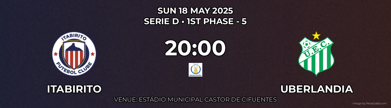 Itabirito vs Uberlandia Prediction match poster for Serie D fixture on SUN 18 MAY 2025