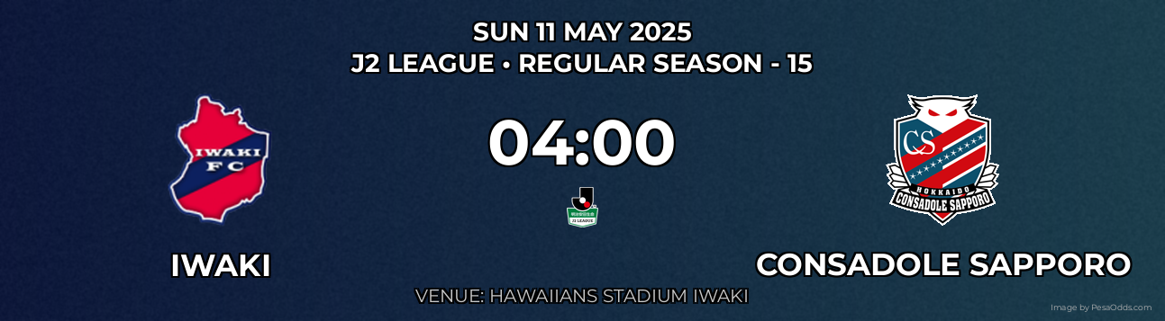 Iwaki vs Consadole Sapporo Prediction match poster for J2 League fixture on SUN 11 MAY 2025