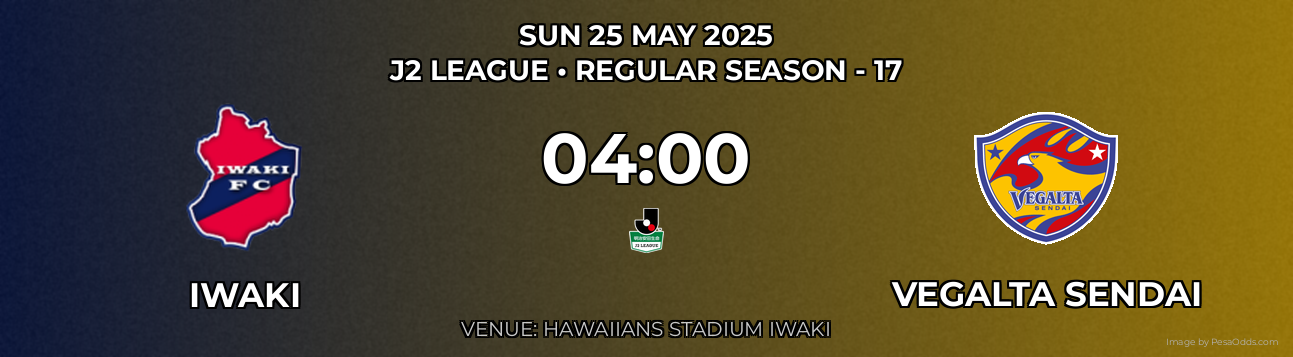 Iwaki vs Vegalta Sendai Prediction match poster for J2 League fixture on SUN 25 MAY 2025
