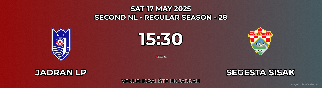 Jadran LP vs Segesta Sisak Prediction match poster for Second NL fixture on SAT 17 MAY 2025