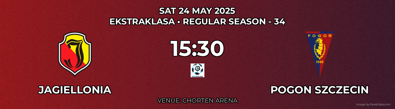 Jagiellonia vs Pogon Szczecin Prediction match poster for Ekstraklasa fixture on SAT 24 MAY 2025