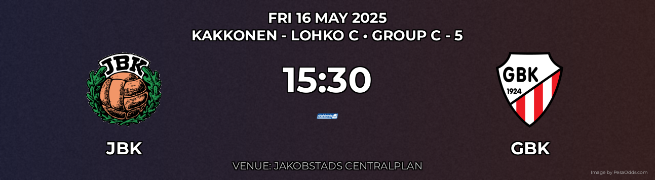 JBK vs GBK Prediction match poster for Kakkonen - Lohko C fixture on FRI 16 MAY 2025