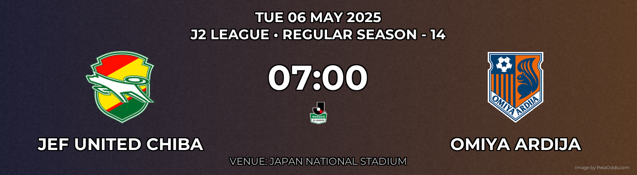JEF United Chiba vs Omiya Ardija Prediction match poster for J2 League fixture on TUE 06 MAY 2025