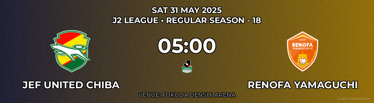 JEF United Chiba vs Renofa Yamaguchi Prediction match poster for J2 League fixture on SAT 31 MAY 2025