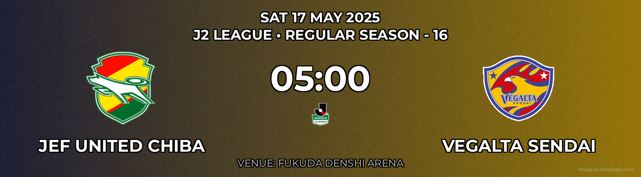 JEF United Chiba vs Vegalta Sendai Prediction match poster for J2 League fixture on SAT 17 MAY 2025