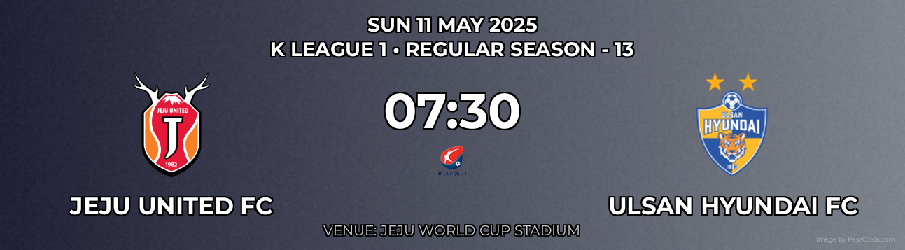 Jeju United FC vs Ulsan Hyundai FC Prediction match poster for K League 1 fixture on SUN 11 MAY 2025