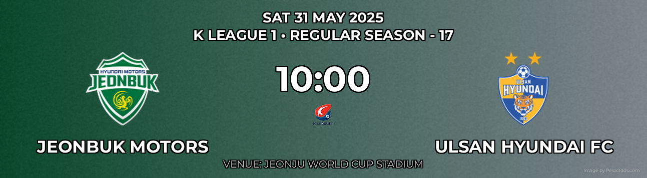 Jeonbuk Motors vs Ulsan Hyundai FC Prediction match poster for K League 1 fixture on SAT 31 MAY 2025