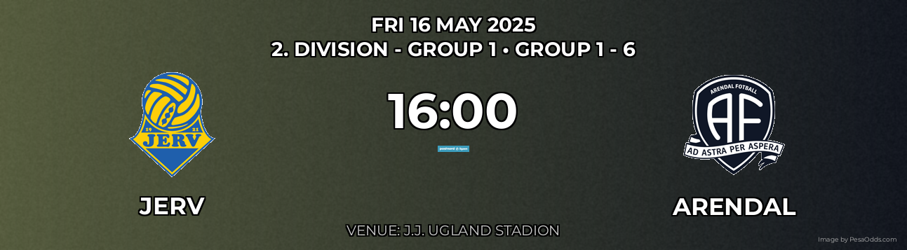 jerv vs Arendal Prediction match poster for 2. Division - Group 1 fixture on FRI 16 MAY 2025