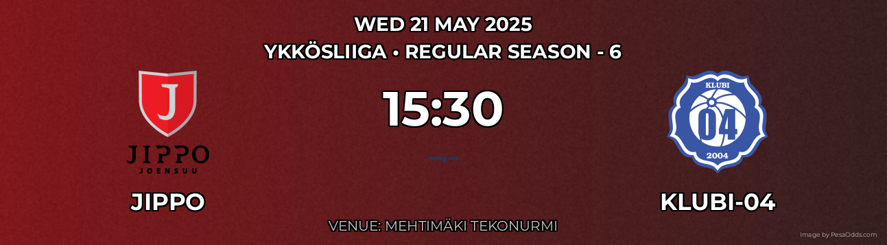 JIPPO vs Klubi-04 Prediction match poster for Ykkösliiga fixture on WED 21 MAY 2025