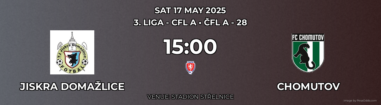 Jiskra Domažlice vs Chomutov Prediction match poster for 3. liga - CFL A fixture on SAT 17 MAY 2025