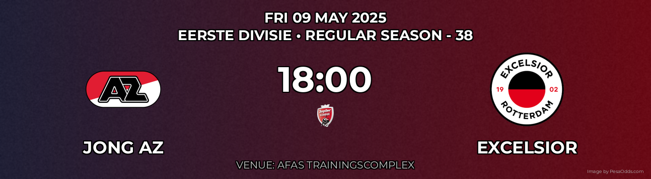 Jong AZ vs Excelsior Prediction match poster for Eerste Divisie fixture on FRI 09 MAY 2025