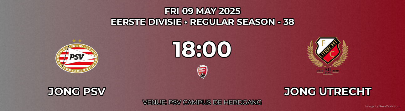 Jong PSV vs Jong Utrecht Prediction match poster for Eerste Divisie fixture on FRI 09 MAY 2025