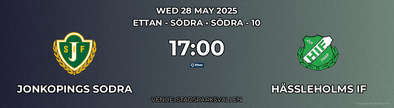 Jonkopings Sodra vs Hässleholms IF Prediction match poster for Ettan - Södra fixture on WED 28 MAY 2025